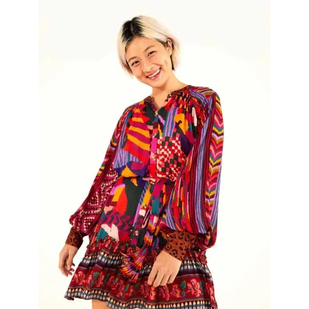 Farm Rio Mixed abstract Patches Dress Size Medium Tropical Vacation Boho